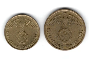 WW2 German 5 & 10 Reichspfennig Brass Coin Historical WW2 Authentic Artifact - Picture 1 of 2