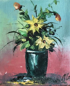 Vintage Original Oil Painting Floral Still Life Gold Framed Yellow Flowers - Picture 1 of 5