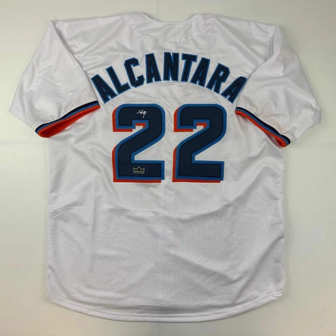 Facsimile Autographed Sandy Alcantara Miami White Reprint Jersey Size Men's XL Cover
