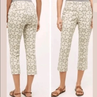 Cartonnier Anthropologie Womens Medallion Leaf Beige Green Charlie Trouser Size  - Image 1 of 4