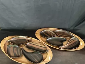 Vintage Lot Of 10 Wooden Serving Trays Dishes Set Kitchenware Charcuterie NOS - Picture 1 of 18