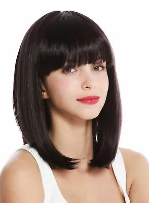 WIG ME UP Peluca de mujer corta hasta los hombros Longbob Pony liso marrón oscuro violeta