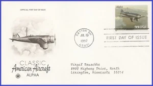 USA4 #3142e ADDR PCS ARTCRAFT FDC Classic American Aircraft Alpha - Picture 1 of 1