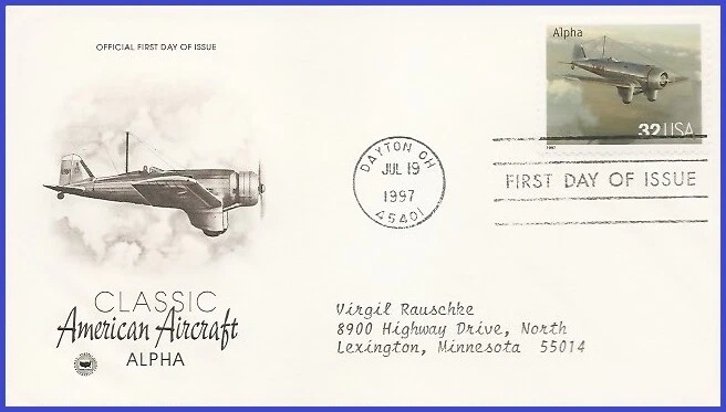 USA4 #3142e ADDR PCS ARTCRAFT FDC   Classic American Aircraft Alpha - Image 1 of 1