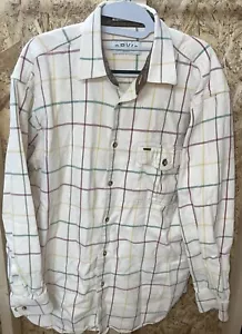 Orvis The Perfect Flannel Shirt Mens Medium Plaid Button Up Suede Trim - Picture 1 of 3