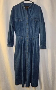Women's Vintage Eddie Bauer Western Button Down Denim Dress, Size M Petite - Picture 1 of 5
