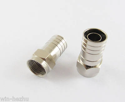 100x F Type Male Plug Straight Connector Crimp-On RG6 Coax Cable Video TV Cable - Image 1 of 3