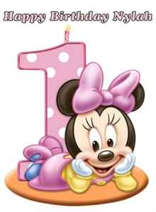  A4 MINNIE MOUSE 1ST BIRTHDAY EDIBLE ICING CAKE TOPPER - Picture 1 of 1