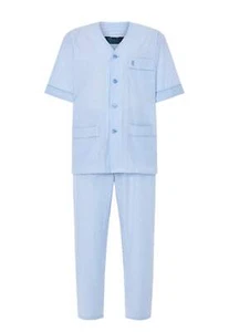 Pijama Hombre Corto/Largo Popelín Rayas - Celeste - Foto 1 di 9