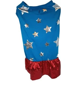 Halloween animale domestico super cane blu argento stelle rosso mantello L nuovo - Foto 1 di 7