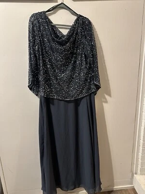 Vestido largo con cuentas con cuello capucha talla grande J Kara para mujer, gris/pistola, 20W nuevo Foto 1 de 4