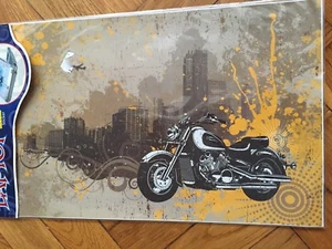 large laptop decor sticker motorcycle bike city yellow gray 39 x 35 cm 19" - 20" - Afbeelding 1 van 1