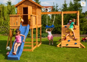 Stelzenhaus Spielturm Kletterturm Spielplatz mit Rutsche und Schaukel - Bild 1 von 6