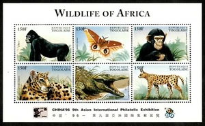 Togo 1996 - Wildlife of Africa Animals- Sheet of 6 Stamps - Scott #1687 - MNH - Picture 1 of 1