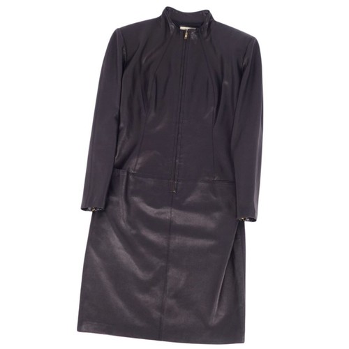 HERMÈS Abito intero HERMES mezza zip pelle di agnello taglia unica 40 nero vintage donna