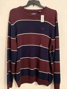 Nuevo con etiquetas Suéter Chaps Para Hombre Cuello Redondo Talla XXL Granate/Azul Marino Rayas Venta al por menor: $60 (MW-251) - Imagen 1 de 5