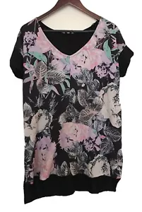 Top Blouse Shirt Tunic Papaya Weekend Black Pink Green Size 12 NEW - Picture 1 of 12