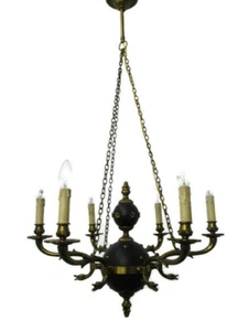 French Empire  Chandelier Green Tole Brass 6 arms Hollywood Regency Ducks WOW - Picture 1 of 11