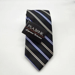 Jos. A. Bank Signature Collection Pure Silk Black/White/ Blue Striped Tie - Picture 1 of 5