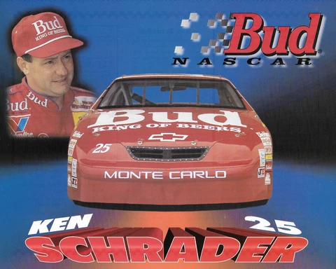 1995 KEN SCHRADER "BUD KING OF BEERS RACING" #25 NASCAR WINSTON CUP POSTCARD Cover