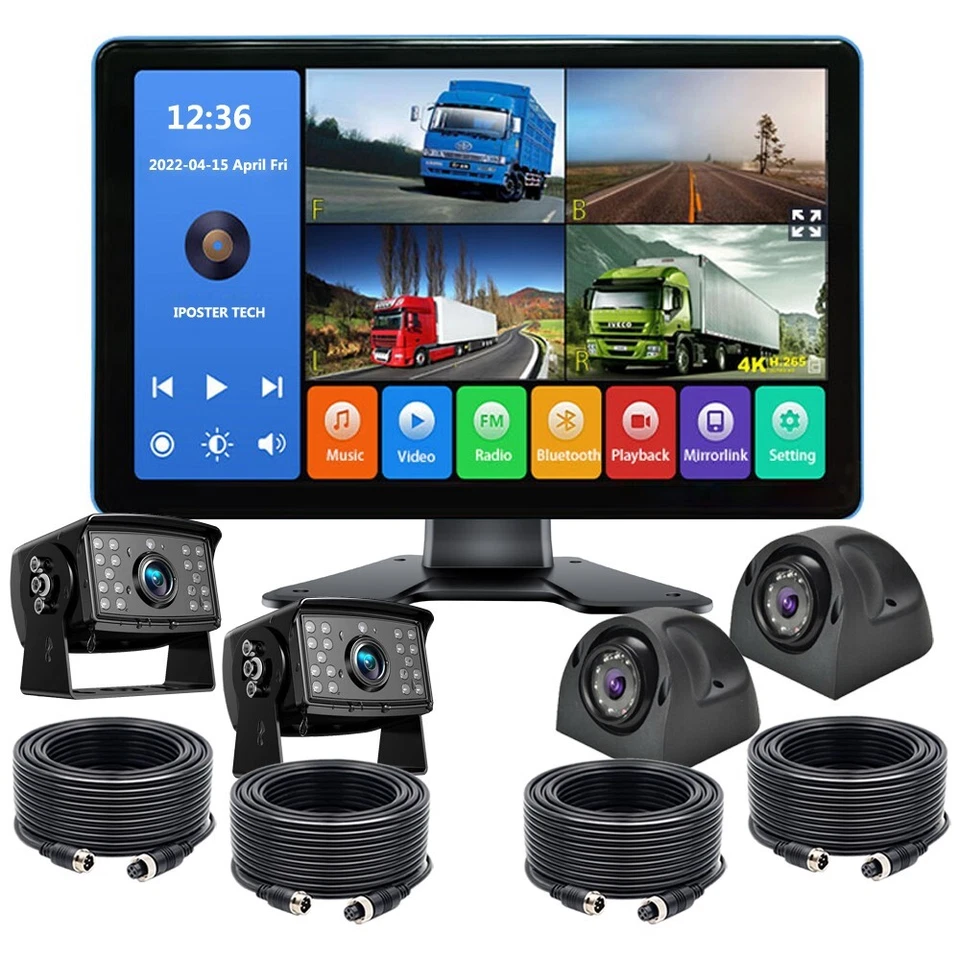 9" Touch Screen DVR Monitor Bluetooth USB Mp5 4PIN 1080P Rear View Camera 9-36v - Image 1 of 4