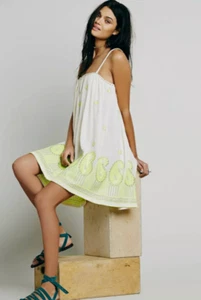 Y2K Free People New Romantics Hot Tropics Paisley Ivory Midi Dress Baby Doll - Picture 1 of 15