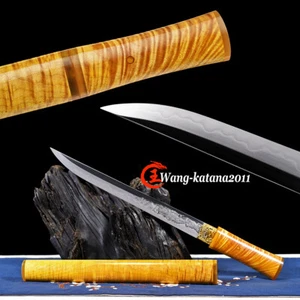 Gold Phoebe Sharp Japanese Tanto Full Tang Short Sword T8 Clay Temper Real Hamon - Picture 1 of 14