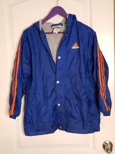Vintage Adidas 90's Hooded Lined Windbreaker Jacket Blu Org Yth XL - Picture 1 of 6