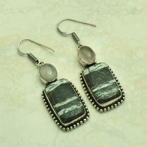 Silver Line Jasper Rose Quartz Gemstone Drop Dangle Earrings Jewelry 2" AE-45614 - Picture 1 of 1
