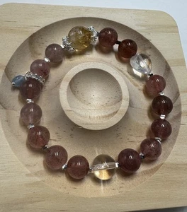 9-12mm Natural healing Crystal stretch Beaded Bracelet strawberry quartz yellow - Picture 1 of 9