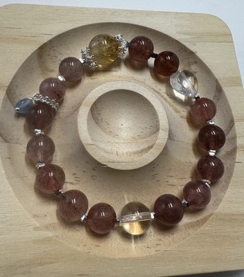 9-12mm Natural healing Crystal stretch Beaded Bracelet strawberry quartz yellow - Image 1 of 4