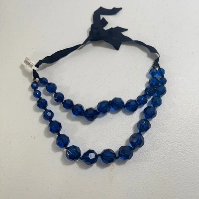 Collar de 2 hilos con cuentas de vidrio facetado azul marino J.Crew cinta negra corbata OLDSTOCK Foto 1 de 4