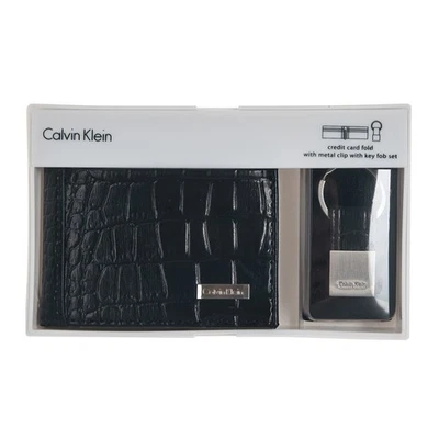 JUEGO LLAVERO CUERO HOMBRE CALVIN KLEIN IMITACIÓN COCODRILO NEGRO CARTERA PLEGABLE 7962696 Foto 1 de 4