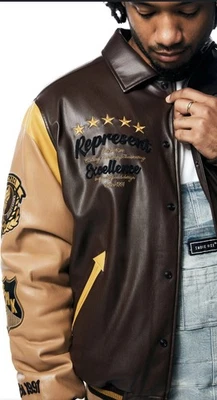 SMOKE RISE MEN'S  Vegan Leather VARSITY Bomber JACKET (SIZE M - Image 1 of 4