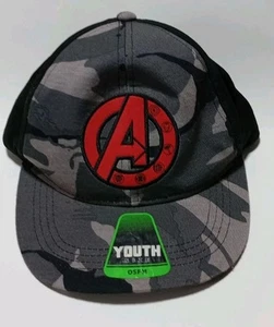 Avengers Marvel Embroidered Red 'A' On Gray Camo Youth Snapback Ball Cap Hat NWT - Picture 1 of 9
