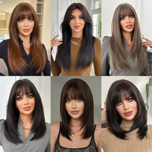 Long Hair Simulation Wig Hairstyle with Bangs, Wig for Women, Full Head Cover - Picture 1 of 24