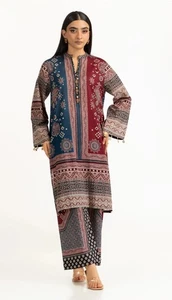 *GUL AHMED* BEDRUCKTER RASEN READY TO WEAR 2-TEILIGES ANZUG CO-ORD SET GRÖSSE SMALL - Bild 1 von 7