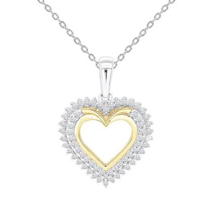 Natural Diamond Heart Necklace 1/4 CTTW in 14kt Yellow Gold Plate and Sterlin... - Image 1 of 4