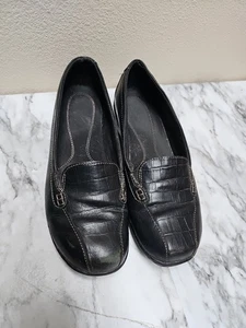 CLARKS Bendables Black Slip On Loafers  Shoes Croc Embossed Sz 9M EUC - Foto 1 di 6