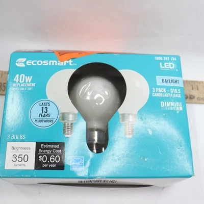 (3-Pk) EcoSmart Candelabra Base Light Bulbs Bright White 40W 1006297134 - Image 1 of 4