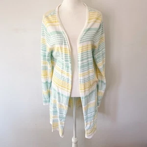 Vintage Striped Lightweight Long Cardigan Sweater Women Medium Pastel Easter - Picture 1 of 6