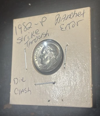 1982-P Strike Through Dye Clash Roosevelt Dime Planchet Error  - Image 1 of 2