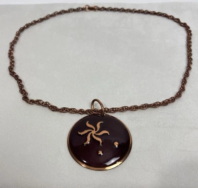 Retro Genuine Copper And Enamel Pendant With Chain 23 In - Image 1 of 4