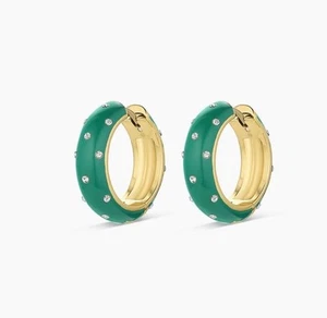 GORJANA Noel Green Shimmer Hoop Earrings Elegant Boho 18k Gold Plated - Picture 1 of 6