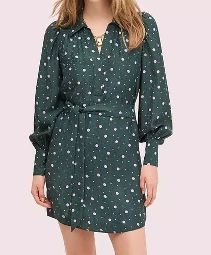 RARO & NUOVO $398 Kate Spade taglia XS pop pois camicia abito verde nuovo con etichette