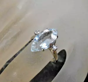 Bague or blanc 18 K sertie aigue marine et diamant poincon tete d aigle T52 - Foto 1 di 7