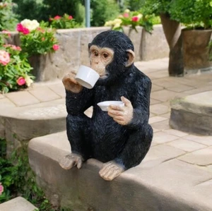 Cup of Tea Monkey Cuppa Chimp Funny Ape Statue Gift Idea Cute Home Decor - Picture 1 of 4