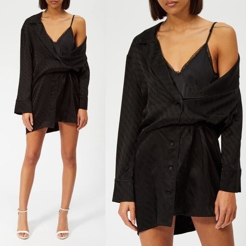 Abito mini camicia Alexander Wang logo nero in perfette condizioni 2 $995