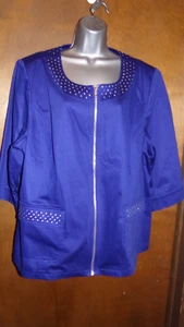 Added Dimensions Womens 1XL Studded Blue Jacket Catherines Excellent - Picture 1 of 9