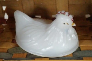 Milk Glass Nesting Chicken, Cover Replacement, Mid Century Hen Figurine, Small - Picture 1 of 11